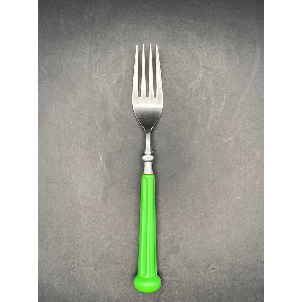 Vtg Oxford Hall Stainless Flatware Green‎ Handle MCM Japan 1973 Lg Fork
